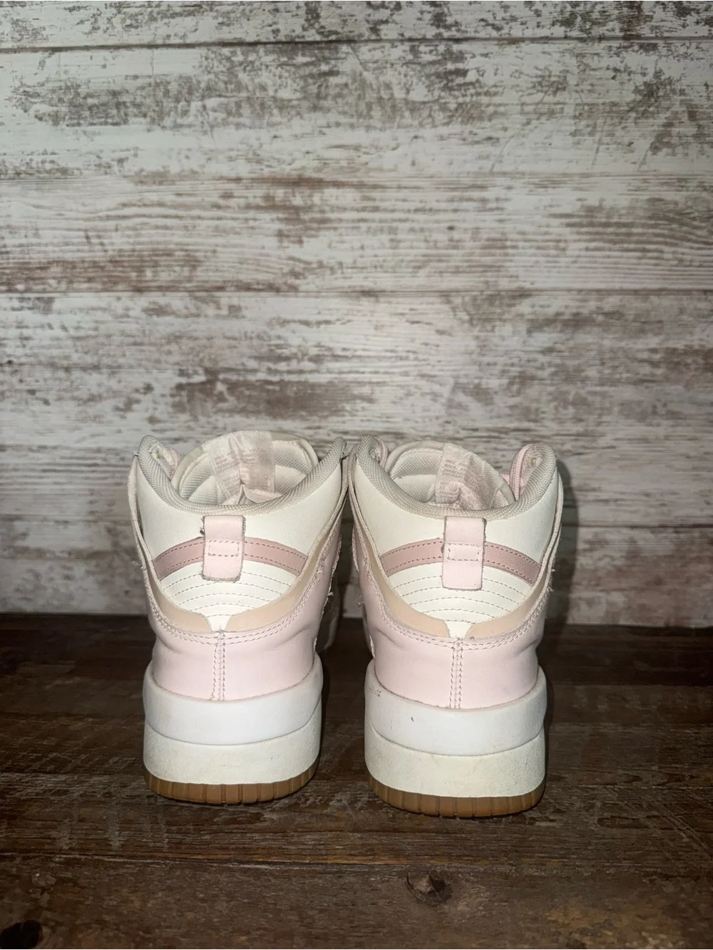 Nike Pink, Cream, and White High-Top Women's Sneakers: size 8